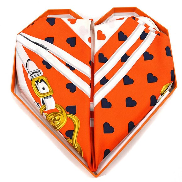 Authentic HERMES Carre BRIDES DE GALA LOVE Women's Scarf Stole Marine Orange Sil - Picture 1 of 6